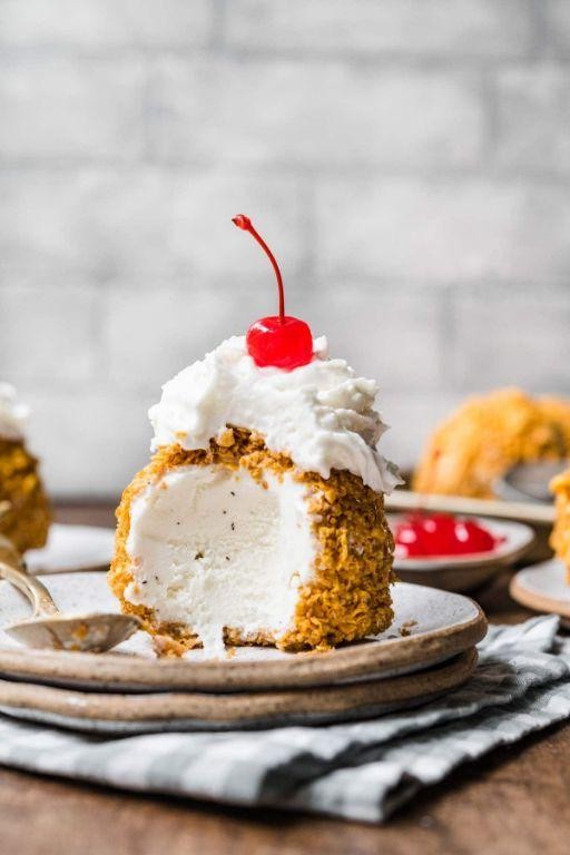 Strawberry Glazed Fried Ice Cream