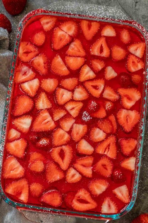 Strawberry Jello with Fresh Strawberries