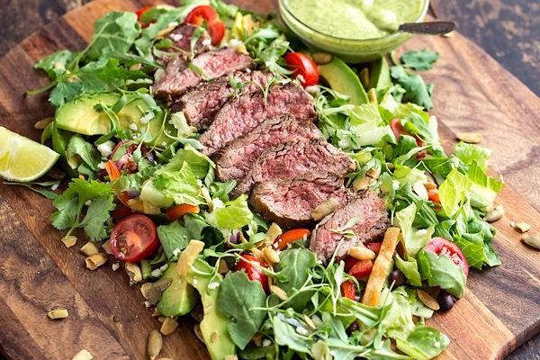 Strip Loin Steak Salad with Avocado Dressing