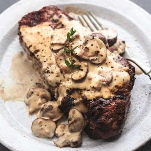 Strip Loin Steak with Mushroom Sauce