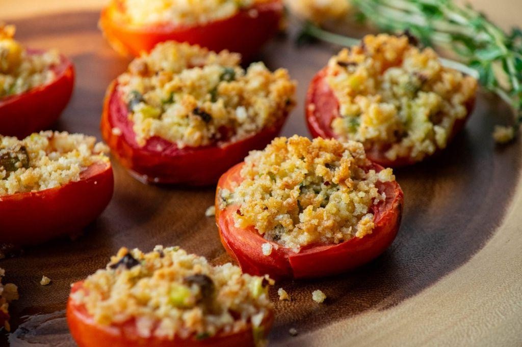 Stuffed Roma Tomatoes with Herbs and Cheese