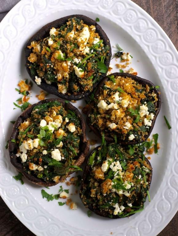 Stuffed Trumpet Mushrooms with Spinach and Feta