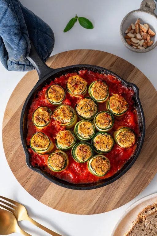 Stuffed Zucchini Rolls with Tomato Sauce