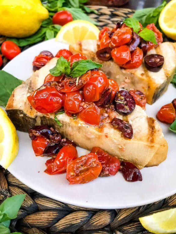 Swordfish with Tomato and Olive Relish