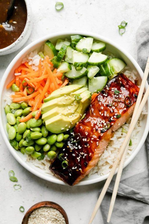 Teriyaki Crispy Salmon Bowl