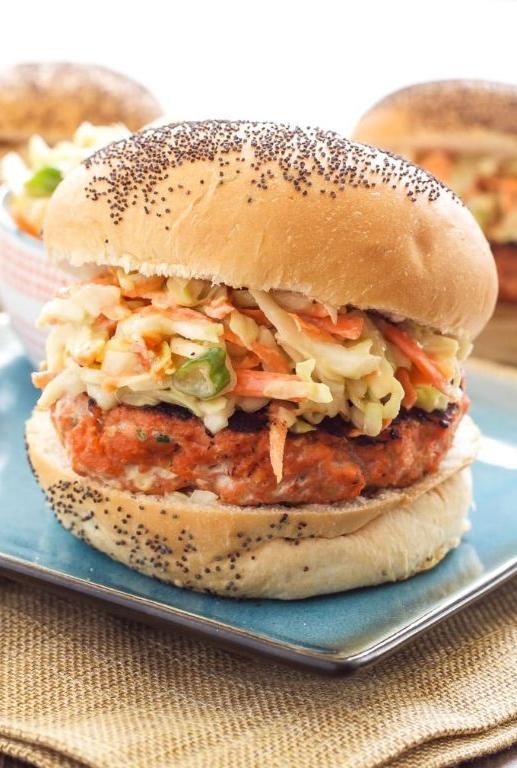 Teriyaki Salmon Burger with Slaw