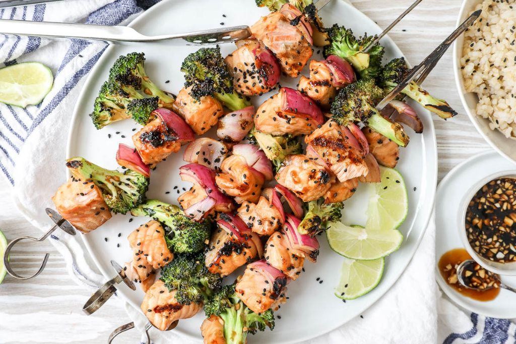 Teriyaki Salmon Skewers with Bell Peppers