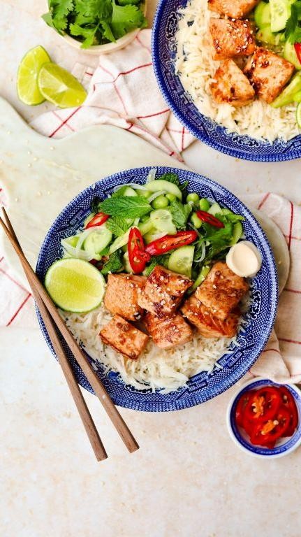 Teriyaki Salmon and Cucumber Salad