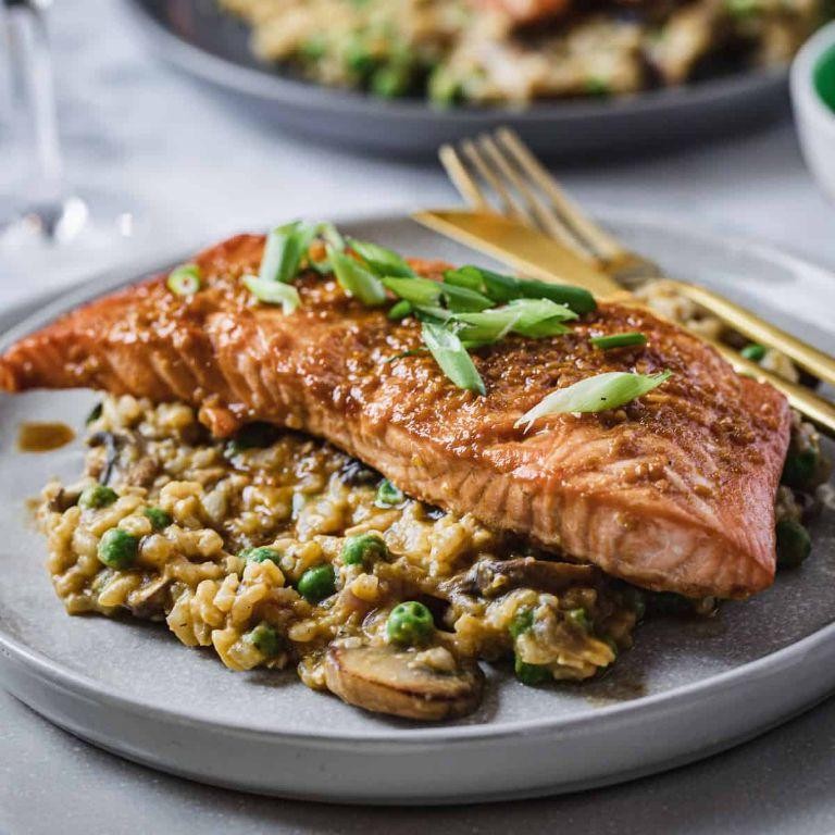 Teriyaki Salmon and Mushroom Risotto