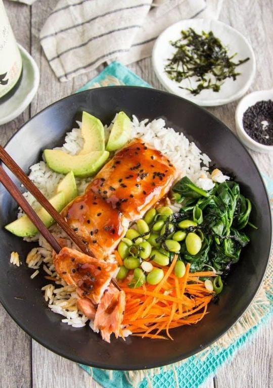 Teriyaki Salmon with Edamame and Rice