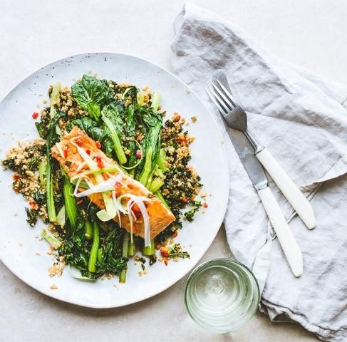 Teriyaki Salmon with Quinoa and Kale
