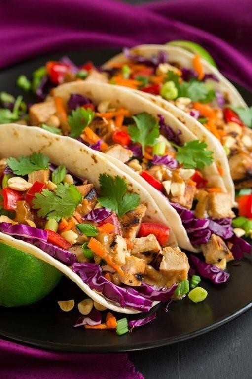 Thai Chicken Tacos with Peanut Sauce