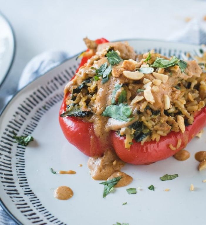 Thai Inspired Peanut Chicken Stuffed Peppers