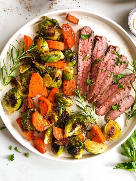 Thin Sirloin Steak with Roasted Brussels Sprouts