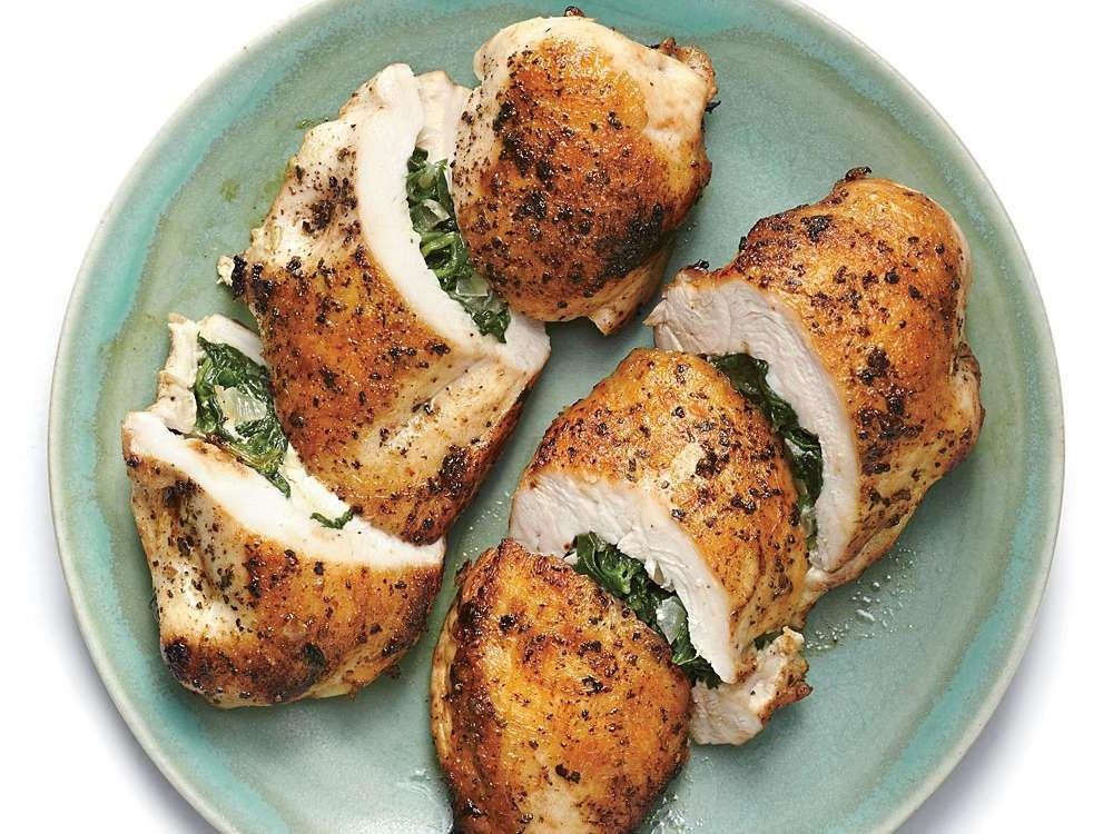 Thin Sliced Chicken Breast with Spinach and Feta