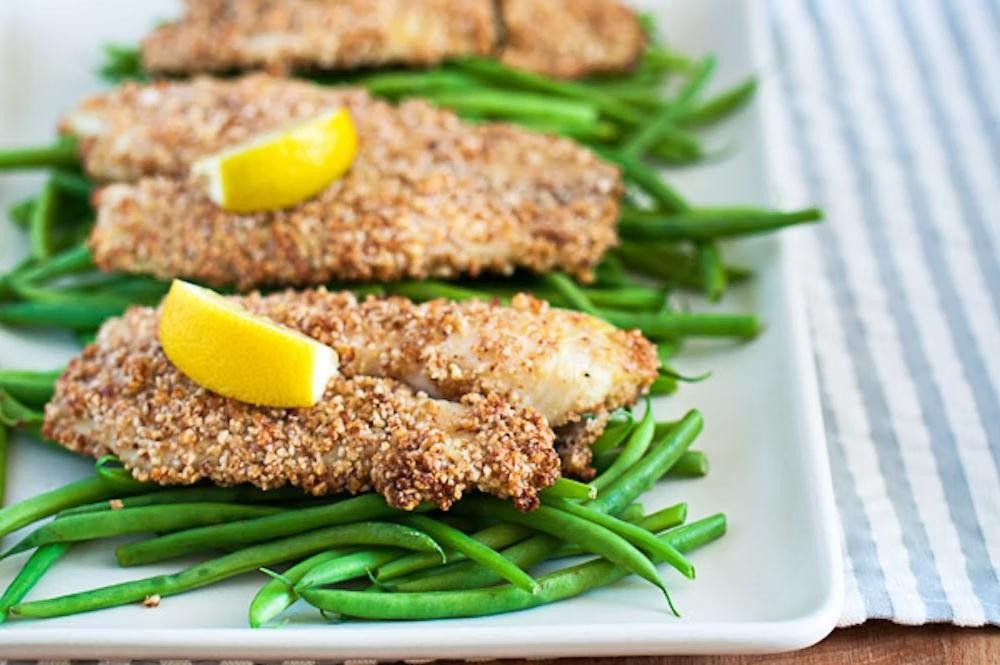 Tilapia with Almond Crust and Green Beans