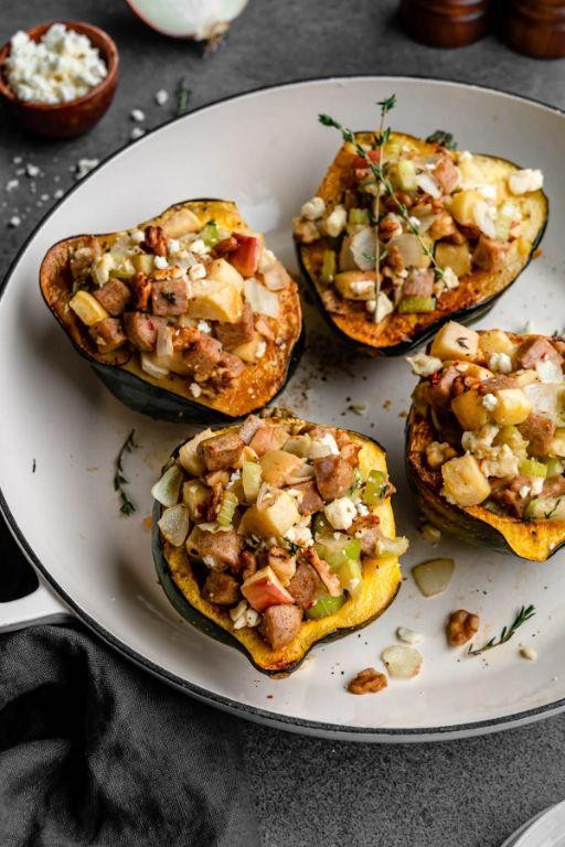 Tofurkey Sausage and Apple Stuffed Acorn Squash