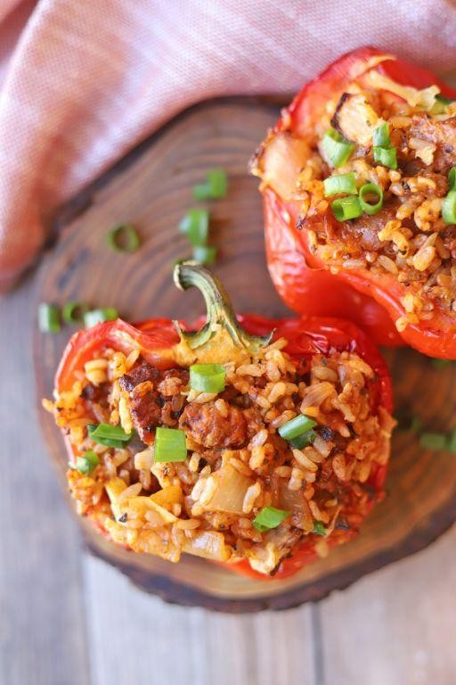 Tofurkey Sausage and Rice Stuffed Peppers