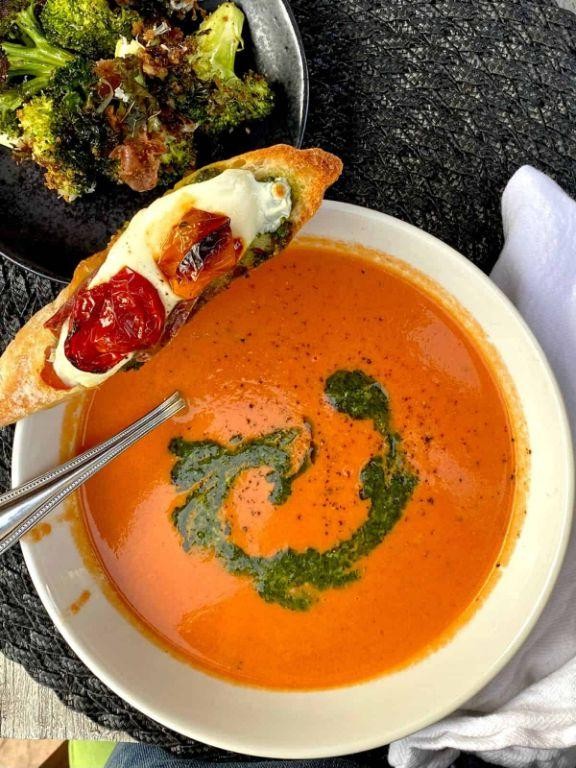 Tomato Soup with Pesto Swirl