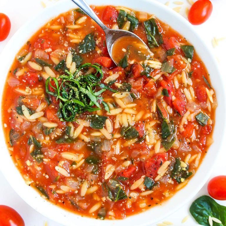 Tomato Soup with Spinach and Orzo