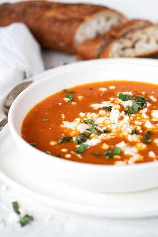 Tomato and Red Pepper Soup with Feta