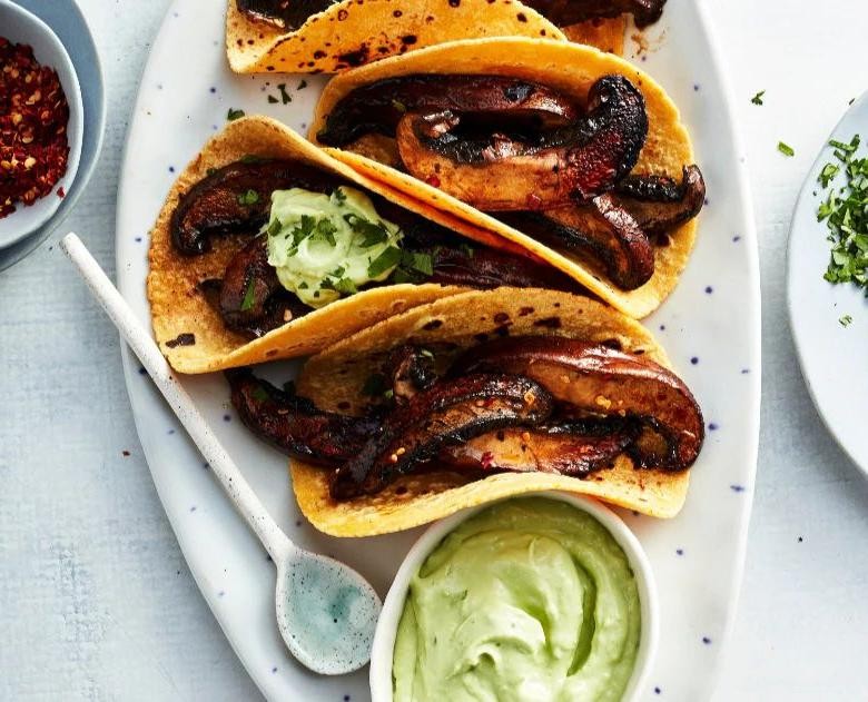 Trumpet Mushroom Tacos with Avocado Crema