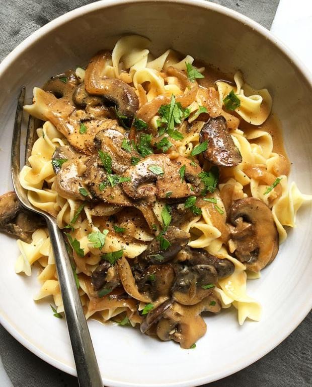 Trumpet Mushroom and Beef Stroganoff