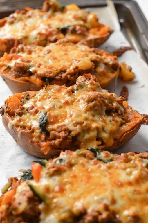 Turkey and Spinach Stuffed Sweet Potatoes