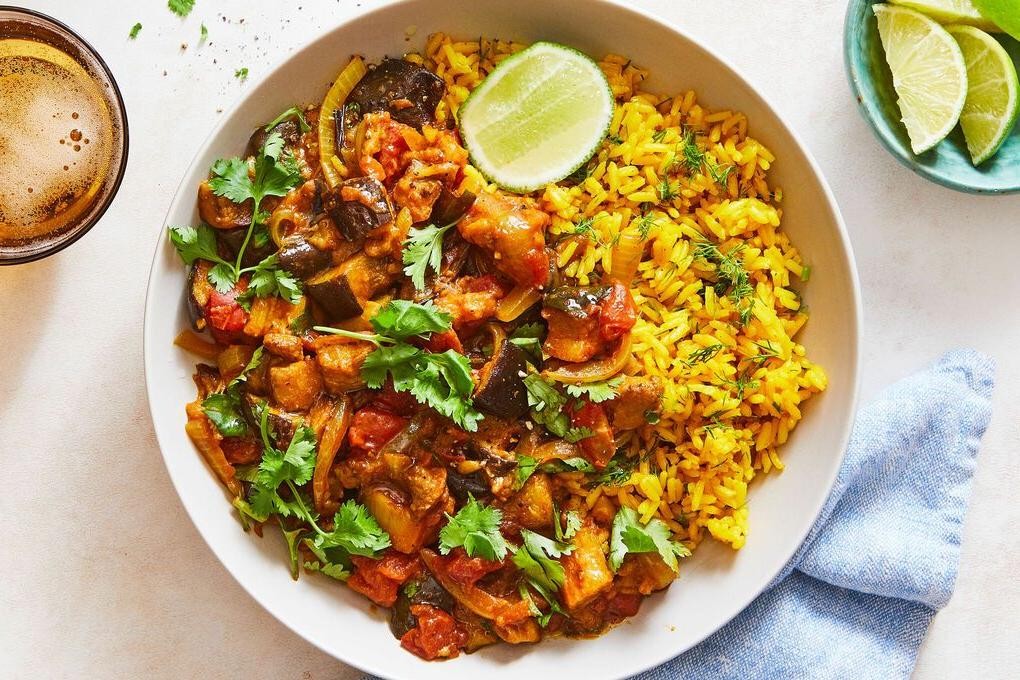 Turmeric Rice with Eggplant and Tomatoes