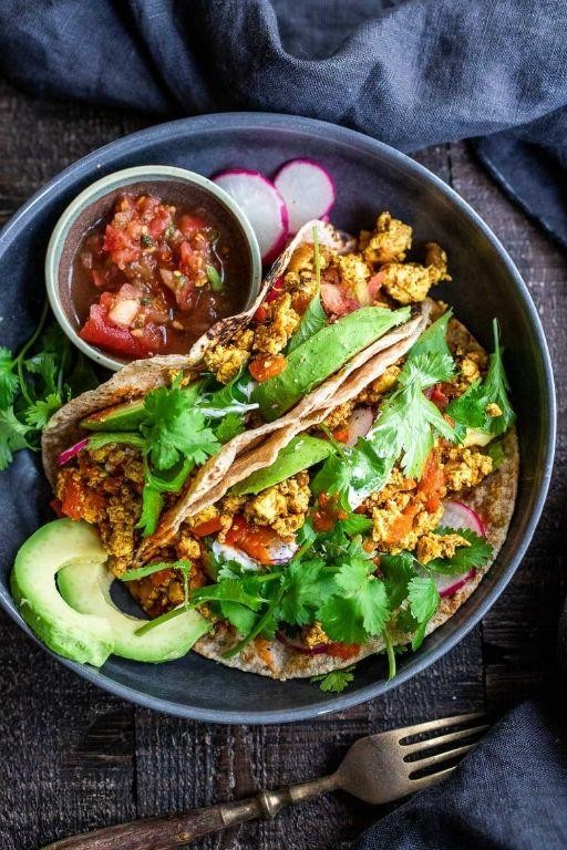 Vegan Breakfast Tacos with Avocado and Salsa