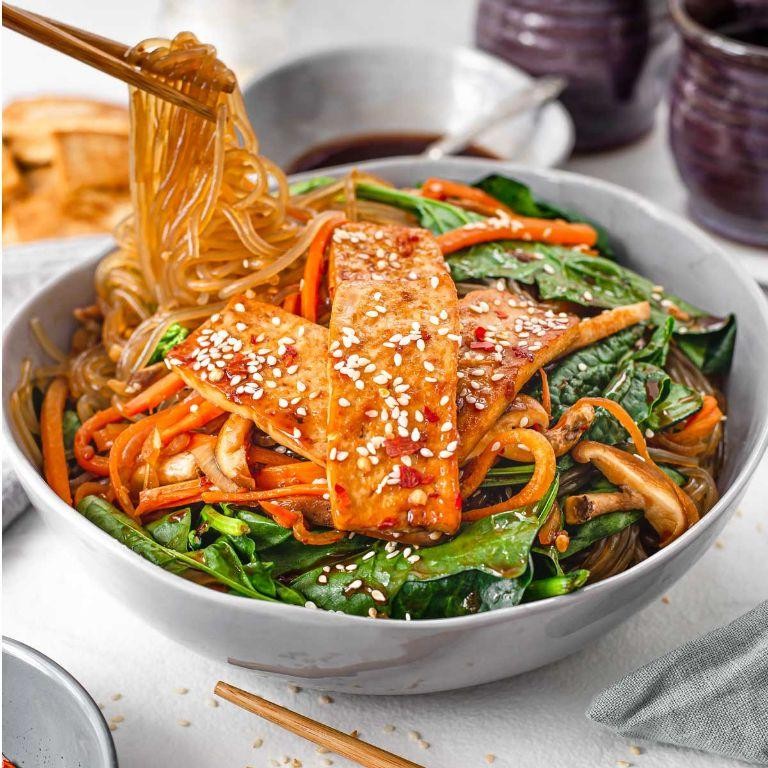 Vegan Korean Japchae with Sweet Potato Noodles