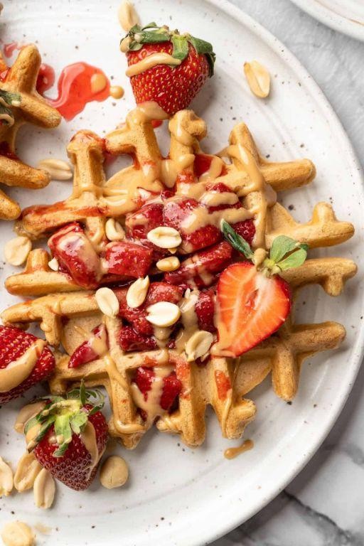 Vegan Waffles with Strawberry Compote