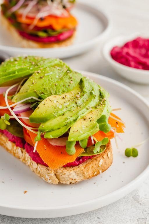 Vegetable Hummus Open Faced Sandwich