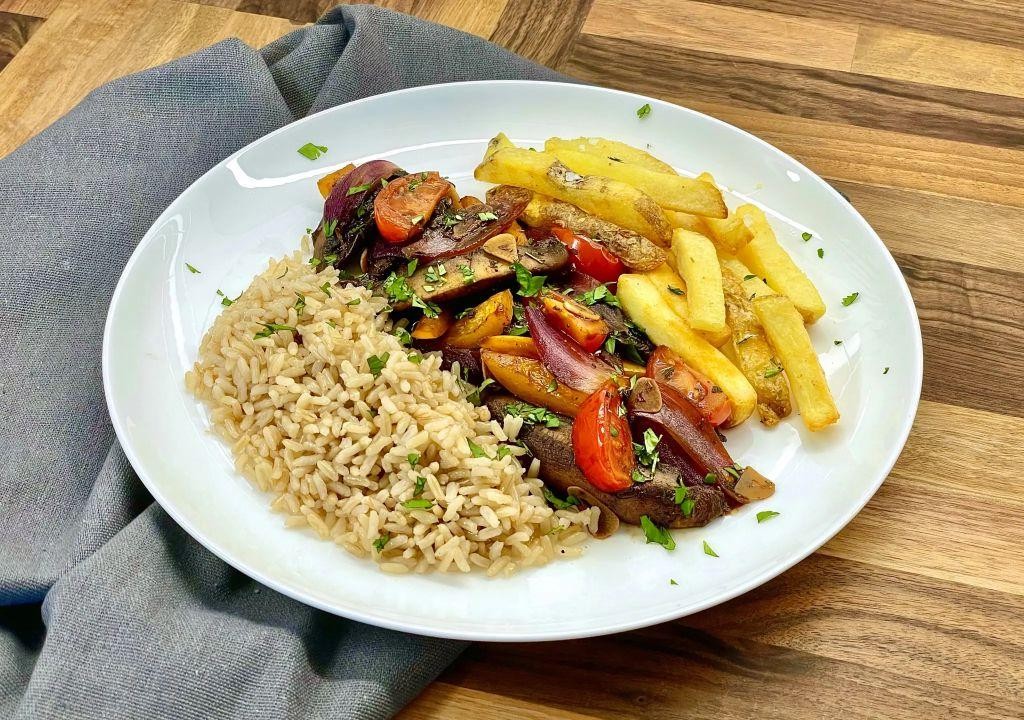 Vegetarian Lomo Saltado with Portobello Mushrooms