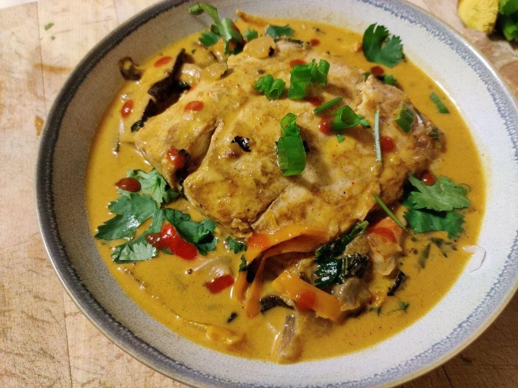 Wahoo Curry with Coconut Milk and Thai Basil