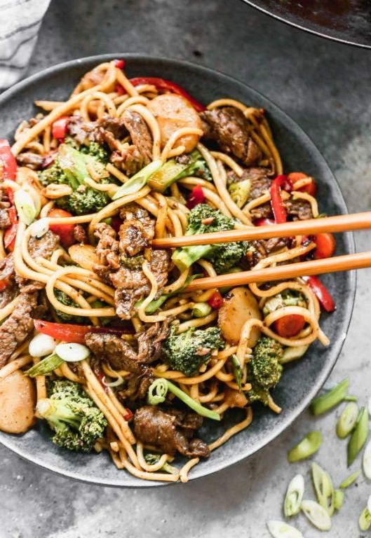 Water Chestnut and Beef Lo Mein