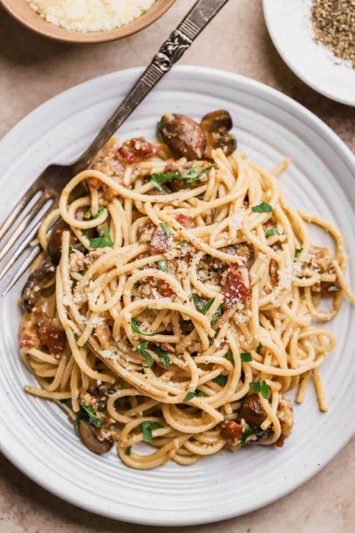 White Mushroom and Bacon Carbonara