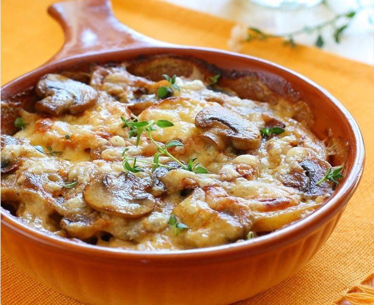 White Mushroom and Potato Gratin