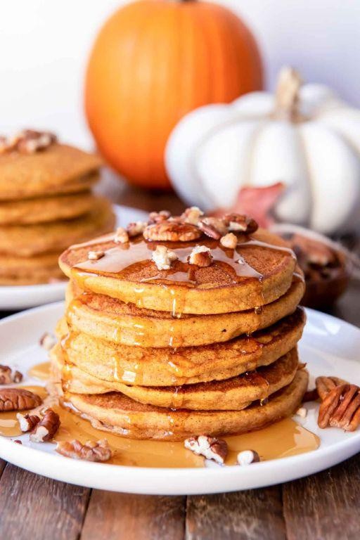 Whole Pumpkin Pancakes with Maple Syrup