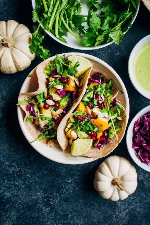 Whole Pumpkin Tacos with Avocado Crema