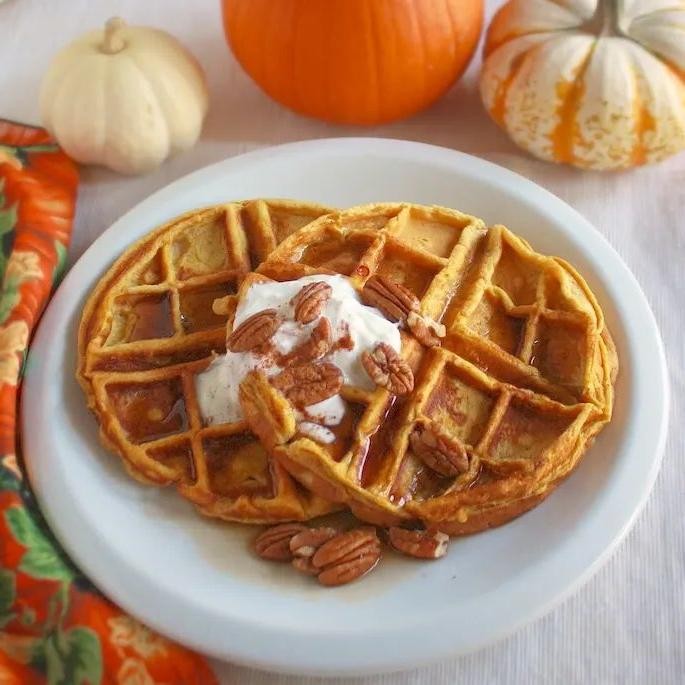 Whole Pumpkin Waffles with Pecans