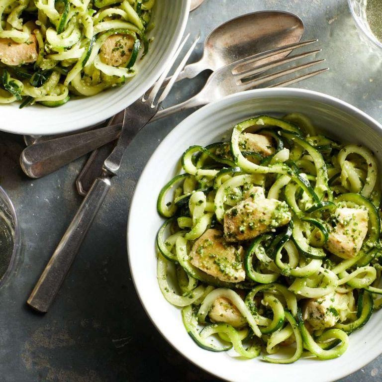 Zucchini Noodles with Pesto and Chicken