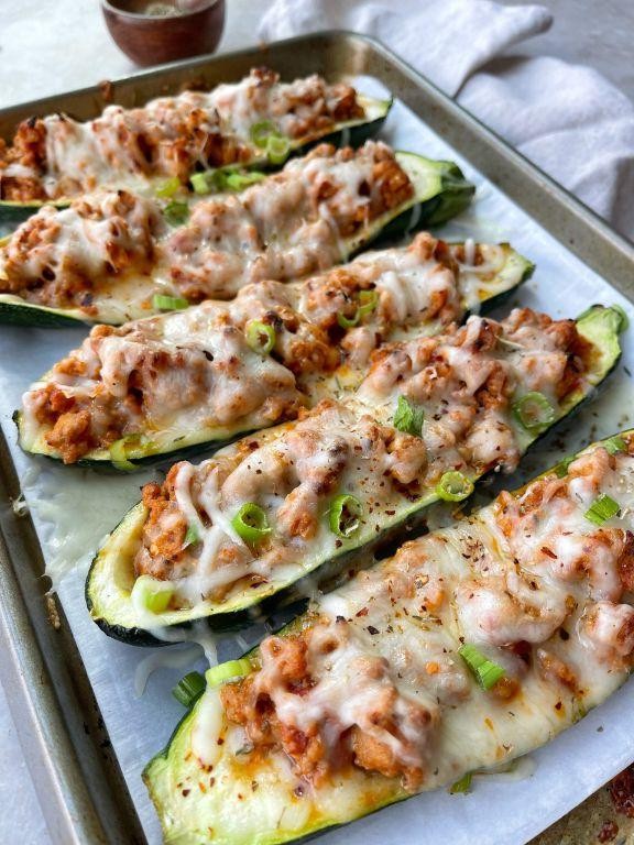 Zucchini Stuffed with Ground Turkey