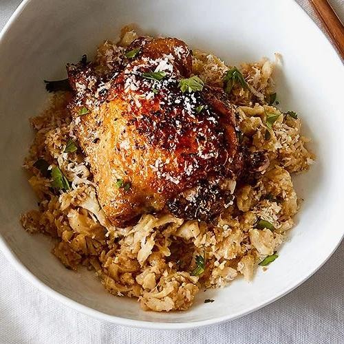 Baked Chicken Thighs with Garlic Mashed Cauliflower