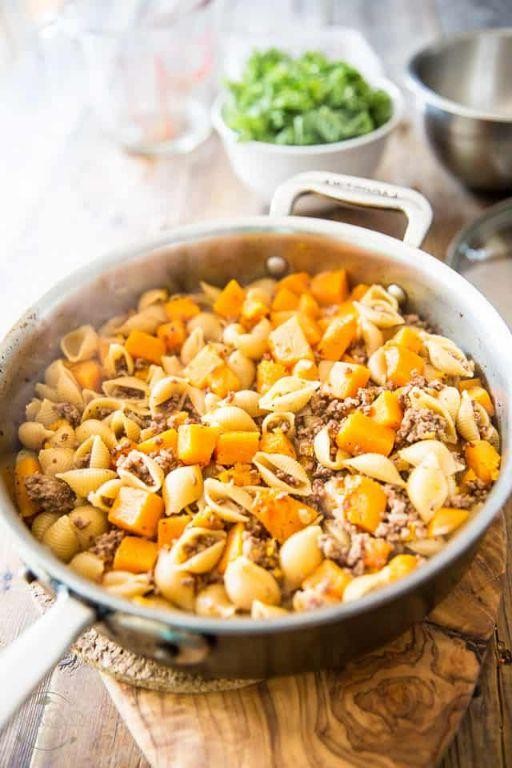Butternut Squash and Ground Beef Pasta Bake