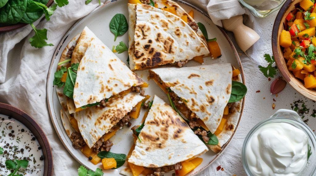 Butternut Squash and Ground Beef Quesadillas