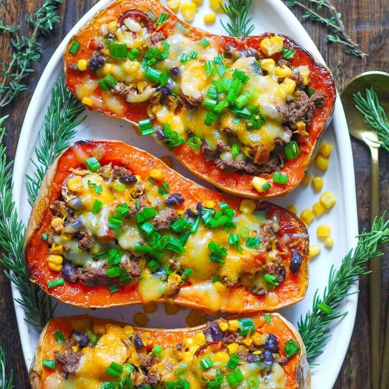 Butternut Squash and Ground Beef Stuffed Peppers