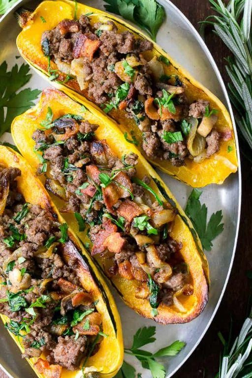 Butternut Squash and Ground Beef Stuffed Zucchini