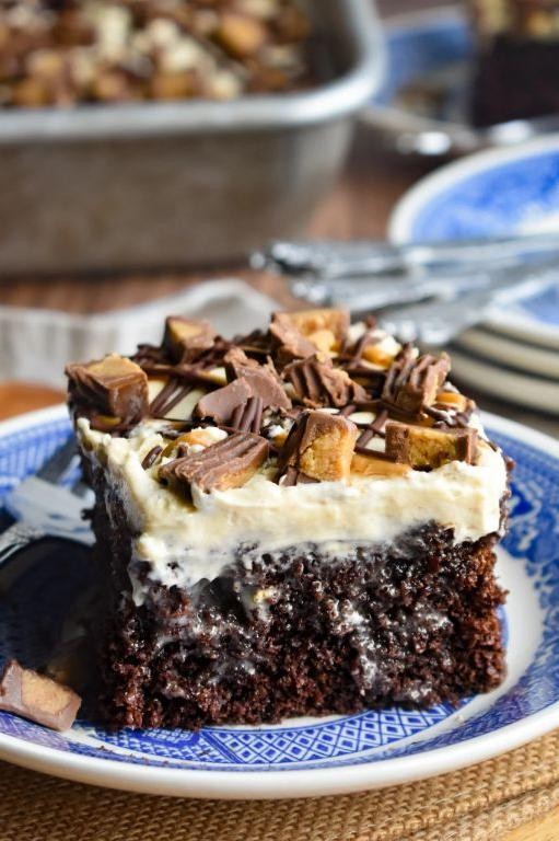 Chocolate Peanut Butter Poke Cake