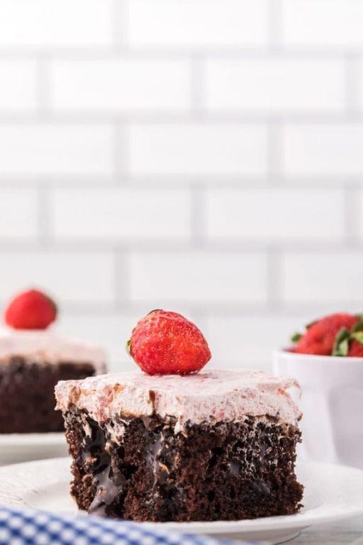 Chocolate Strawberry Poke Cake
